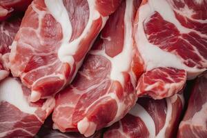 AI generated Macro shot of pork meat. Meat textured background. Beef steak is raw and juicy. AI Generated photo