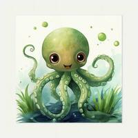 AI generated Watercolor Octopus for kids. AI Generated photo