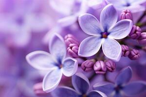 AI generated Lilac blossom macro background with copy space. AI Generated photo