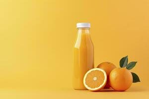 AI generated Orange Juice bottle on orange background. AI Generated photo