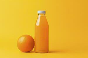 AI generated Orange Juice bottle on orange background. AI Generated photo