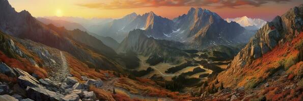 AI generated Panorama mountain autumn landscape. AI Generated photo