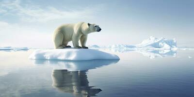 ai generado polar oso en hielo témpano de hielo. derritiendo iceberg y global calentamiento ai generado foto