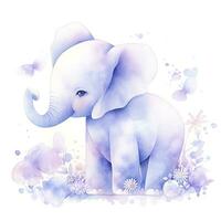 AI generated Watercolor Baby Elephant. AI Generated photo