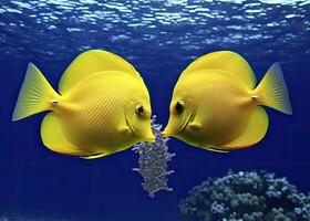 AI generated Two yellow tangs, face to face.  AI Generated. photo