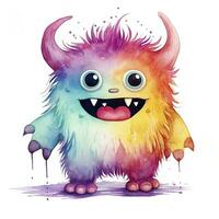 AI generated Watercolor cute monster on white background. AI Generated photo