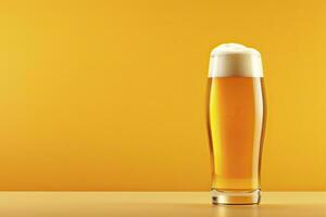 AI generated Beer glass with full beer isolated with a yellow background. AI Generated photo