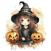 AI generated Watercolor Halloween illustration on white background. AI Generated photo