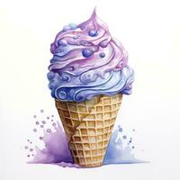 AI generated Watercolor ice cream in a waffle cone. AI Generated photo