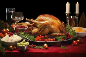 AI generated Christmas turkey dinner. AI Generated photo