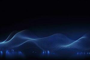 AI generated Dynamic blue particle wave. Abstract sound visualization. Digital structure of the wave flow of luminous particles. AI Generated. photo