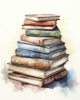 AI generated Watercolor pile of books isolated on white background. AI Generated photo