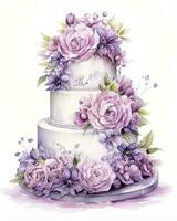 AI generated Watercolor wedding cake isolated on white background.  AI Generated photo