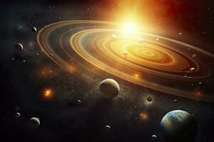 AI generated Our 3d Solar system with planets in orbits path. AI Generative photo