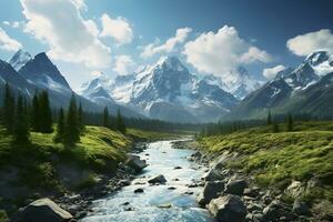 ai generado el belleza de un majestuoso y nieve tapado montaña rango, con escabroso picos, ai generativo foto