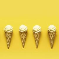 AI generated Ice Cream pattern on yellow background, top view. AI Generated photo