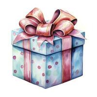 AI generated Watercolor birthday present with bow isolated on white background.  AI Generated photo