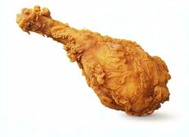 AI generated Fried chicken leg falling in the air isolated on a white background. AI Generated. photo