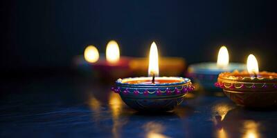 AI generated Happy Diwali. Diya oil lamps were lit during the celebration. AI Generated photo