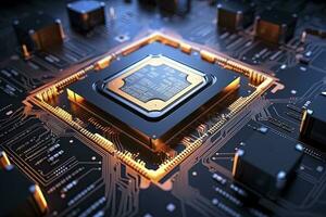 AI generated Futuristic central processor unit. Powerful Quantum CPU motherboard. AI Generated photo