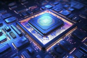 AI generated Futuristic central processor unit. Powerful Quantum CPU motherboard. AI Generated photo