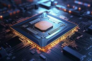 AI generated Futuristic central processor unit. Powerful Quantum CPU motherboard. AI Generated photo