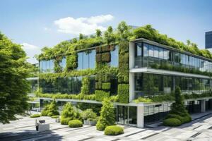 AI generated Office building with green environment. AI Generated photo