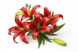 AI generated Red Lilies isolated on white background. AI Generated photo