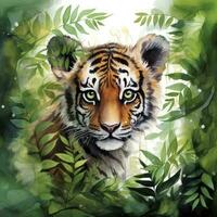 AI generated Watercolor Tiger for kids. AI Generated photo