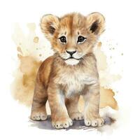 AI generated Watercolor Baby Lion. AI Generated photo