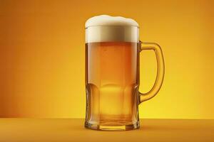 AI generated Beer glass with full beer isolated with a yellow background. AI Generated photo