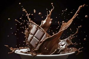 ai generado chapoteo de chocolate o cacao. generativo ai foto