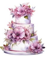 AI generated Watercolor wedding cake isolated on white background.  AI Generated photo