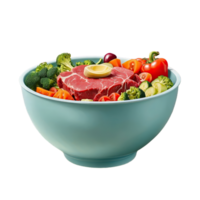 AI generated bowl with vegetable and beef isolated on transparent background png