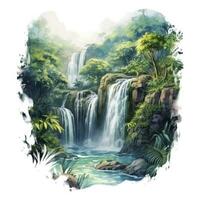 AI generated Green tropical waterfall in the forest. AI Generated photo