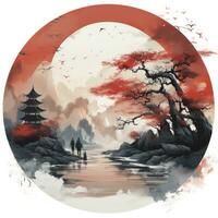 AI generated Chinese ink painting. T-shirt Design. AI Generated photo