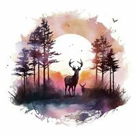 AI generated Colorful Deers in Forest. T-shirt design. AI Generated photo