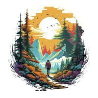 AI generated Vibrant colors wilderness hiking scene for t-shirt. AI Generated photo