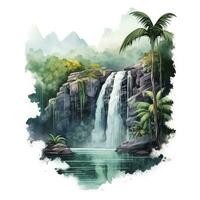 AI generated Green tropical waterfall in the forest. AI Generated photo