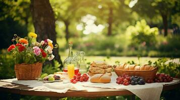 ai generado ensalada parque picnic comida foto