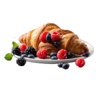 AI generated breakfast with a croissant and berries isolated on transparent background png