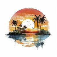 AI generated Tropical sunset for t-shirt design. AI Generated photo