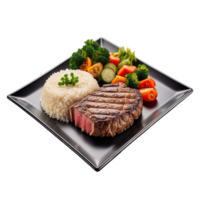 AI generated steak with rice and vegetables isolated on transparent background png