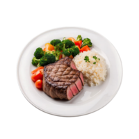 ai generiert Steak mit Reis und Gemüse isoliert auf transparent Hintergrund png