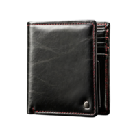 AI generated black leather wallet isolated on transparent background png