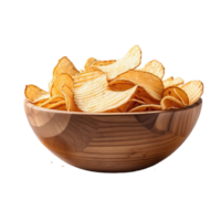 AI generated Potato chips wooden bowl isolated on transparent background png