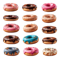 ai gegenereerd reeks donuts geïsoleerd geïsoleerd Aan transparant achtergrond png