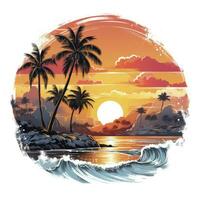 AI generated Tropical sunset for t-shirt design. AI Generated photo