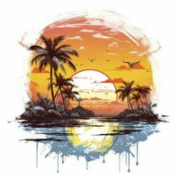 AI generated Tropical sunset for t-shirt design. AI Generated photo