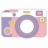 AI generated a camera sticker with flowers and hearts png